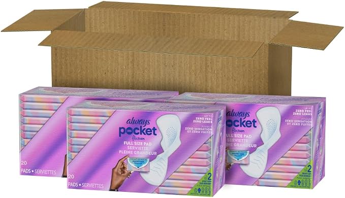 Always Pocket Feminine Pads with FlexFoam,Size 2,Heavy Flow,with Wings,Unscented,60 Count (Pack of 2)