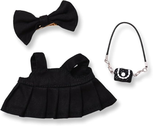 3 Set 17 cm Doll Clothes - 6.7 Inches Cute Dolls Dress - Premium Fashion Accessories, Doll Clothes+Overalls+Glasses Style Bundle,Gifts for Lovers (Style-F)
