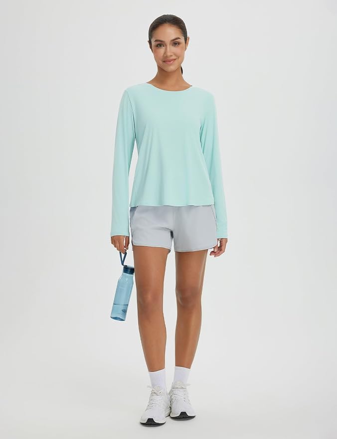 baleaf Women's Long Sleeve Workout Tops Running Sun Shirts Split Back | UPF 50+, Quick Dry, Lightweight, Breathable, Moisture-wicking, SPF, UV, for Athletic, Gym, Hiking, Tennis, Outdoor