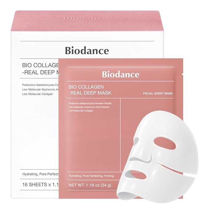 BIODANCE Bio-Collagen Real Deep Mask, Hydrating Overnight Hydrogel Mask, Pore Minimizing, Plumping, Elasticity Improvement, Korean Skin Care, Valentines Day Gifts for Her | 1.19oz(34g) x 16ea