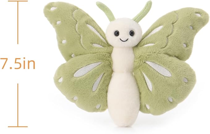 Apricot Lamb Matcha Butterfly Stuffed Animals for Kids, Soft Cute Plush Toys for Baby Girl and Boy, 7.5 Inches