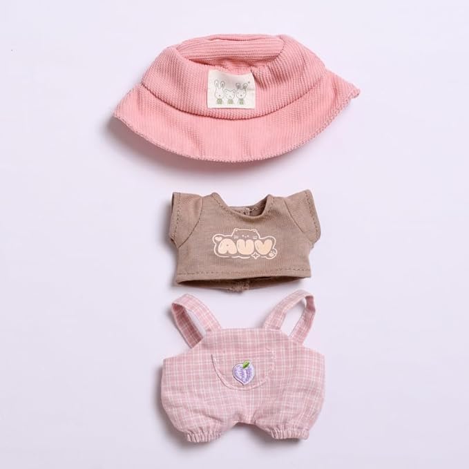 Clothes for 17cm Doll Overalls&hat Clothes Accessories(No Doll), Cute Outfit Suitable for 6.69inch (17cm) Doll Soft Cotton Clothing Replacement