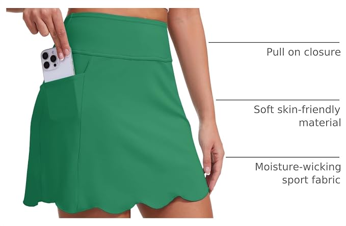 Skorts for Woman with Pockets 16" Golf Athletic Skirts Scalloped Hem Tennis Skirt Dressy Casual