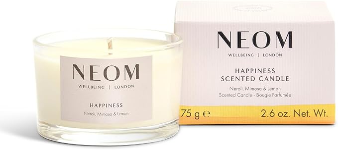 NEOM- Happiness Travel Candle, 125g | Neroli, Mimosa & Lemon | Essential Oil Candle