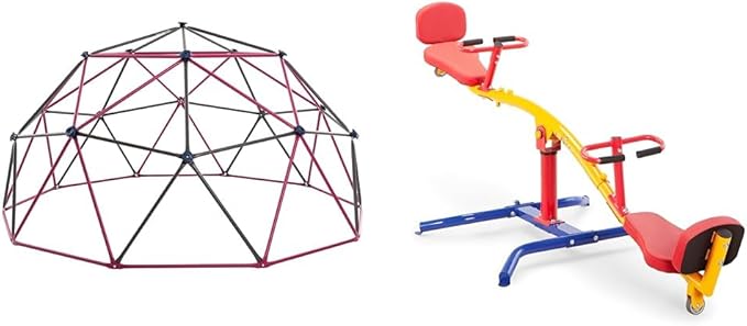 Lifetime 91088 Geometric 5.5' x 11' Dome Climber Jungle Gym and 99" Gym Dandy Spinning Teeter Totter Playground Equipment