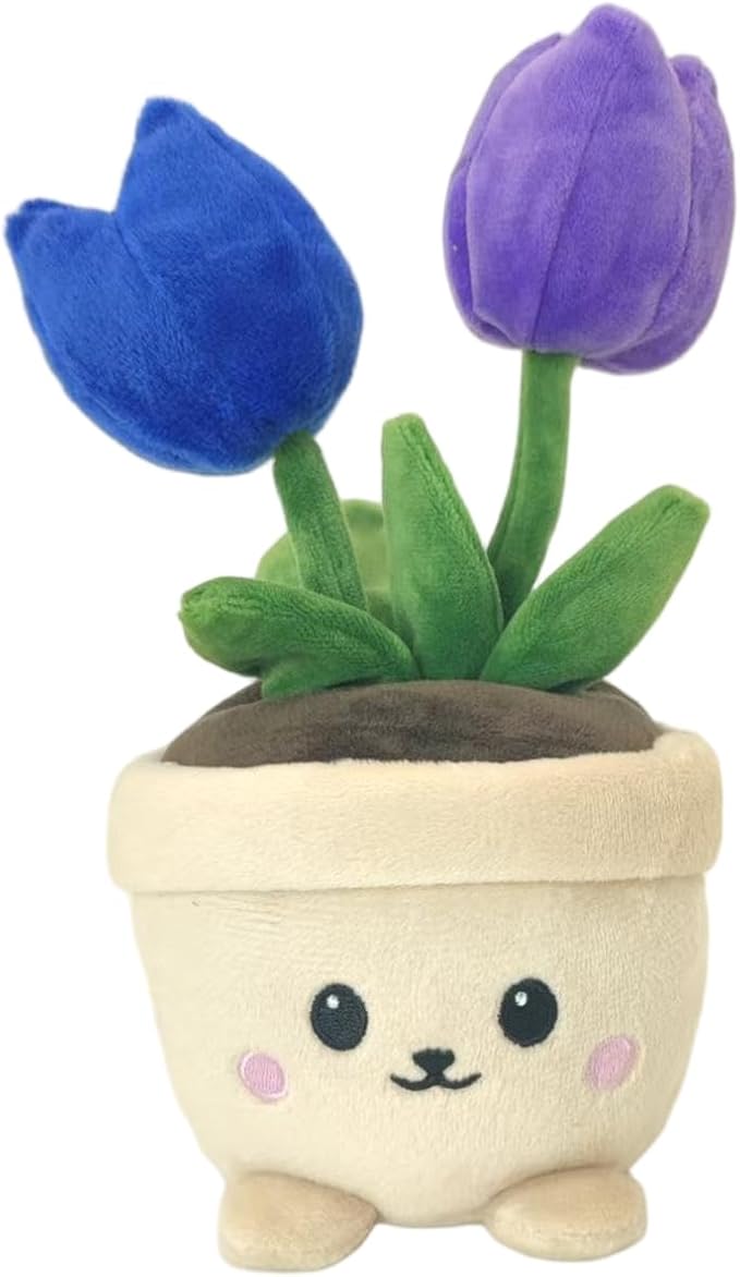 Stuffed Plant Plush Toy, Happy Face Flower Plushies Plant Pillow Decorationr with Natural Scent, Adorable Stuffed Flower for Christmas Horror Plush Halloween(Purple Tulip)