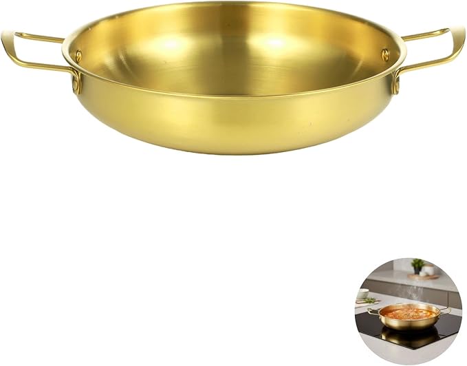 3 Pieces Gold Korean Ramen Pots Set, Stainless Steel Cooking Pan with Flat Bottom and Dual Ear Handles, Universal Stove Top for 8.7 x 8.7 x 2.8 in, 7.9 x 7.9 x 2.4 in, 7.1 x 7.1 x 2 in