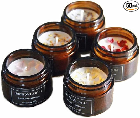 50 Pcs Customizable Thanksgiving Gifts for Women, Personalized Candles for Party Favors Bulk, 1.5oz Amber Jar Thanksgiving Scented Candles Thank You Gifts for Women Men Family Friends Coworkers