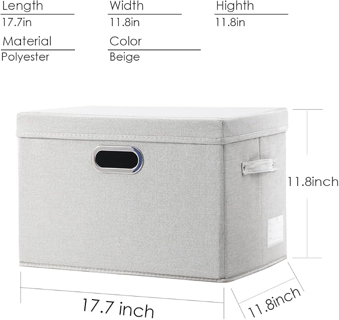 Large Collapsible Storage Containers with Lids [5-Pack] Fabric Foldable Storage Bins Boxes Organizer Baskets Cube with Cover for Home Bedroom Closet Office Beige(17.3x11.8x11.8)