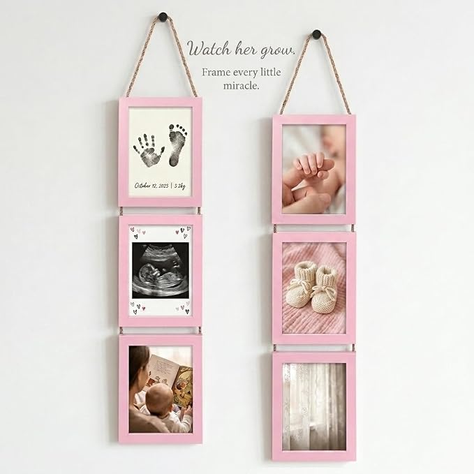 QUTREY 5x7 Picture Frames Collage Pink, 6 Openings Hanging Photo Frame Set Display Vertical 5 by 7 inch Pictures for Wall Decor, 2 Pack
