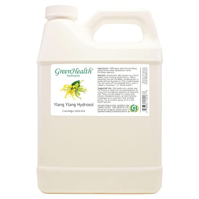 GreenHealth Ylang Ylang Hydrosol (Floral Water) - 32 fl oz Plastic Jug w/Cap - 100% Pure (NOT Oil)