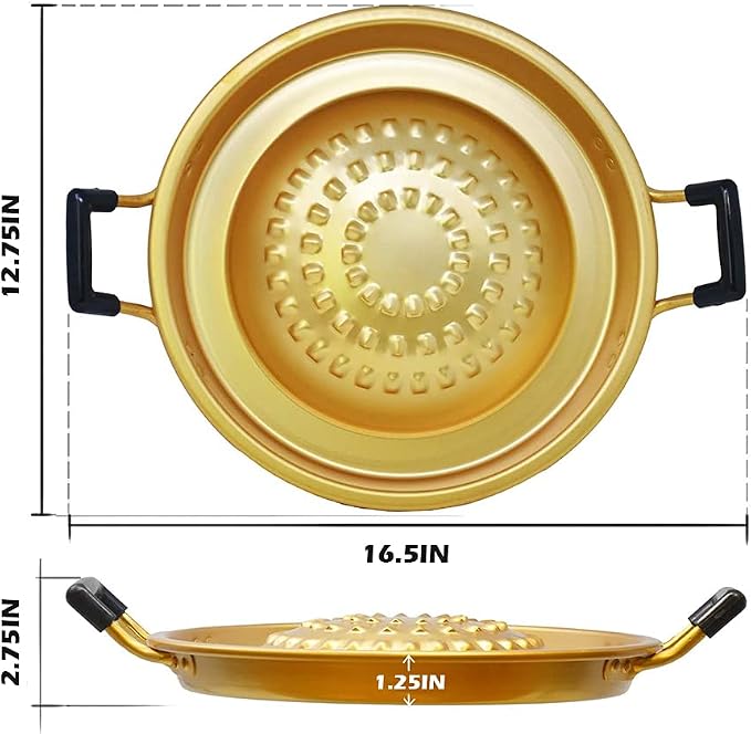 Bulgogi Plate Tray Pan Grill Topper Pan with Handle 11.8, Fry Cook Pan Kitchenware for Korean BBQ, Aluminum Stovetop,for Camping,Shabu Meat Garlic Egg,Made in Korea