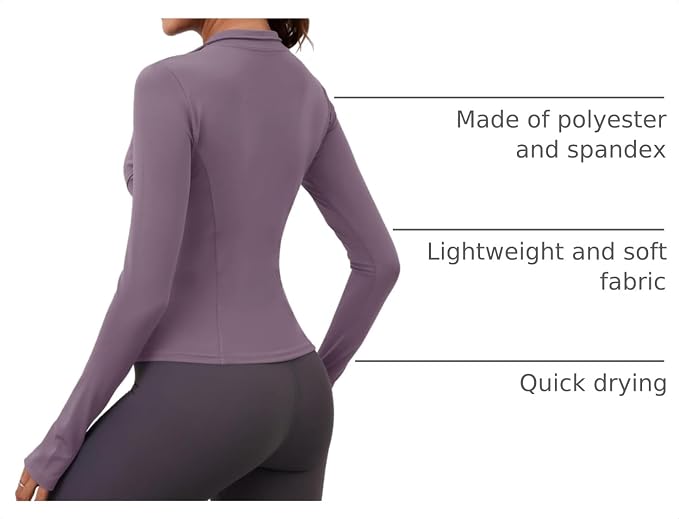 LOMON Womens Long Sleeve Workout Tops Quick Dry Quarter Zip Pullover Crop Yoga Athletic Slim Fit Shirts