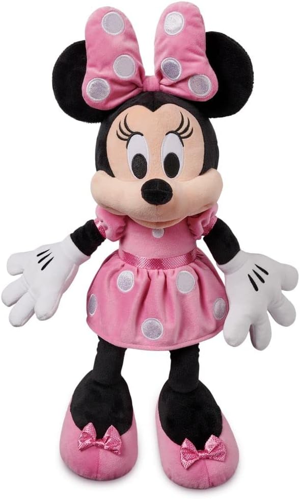 DISNEY STORE Official Minnie Mouse Pink Dress Medium Soft Toy for Kids, Cuddly Character with Fuzzy Texture and Embroidered Details, Disney Plushy Suitable for All Ages.