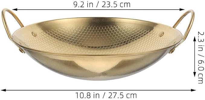 Cabilock Cooking Pan Chinese Wok Pan Lid Stainless Steel Wok Light Weight Easy to Use Korean Pot Double Handle Non-slip Camping Home Kitchen
