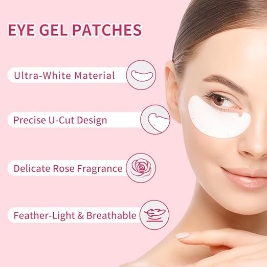 50 Pairs U-Shaped Hydrogel Eye Pads for Lash Extensions – Ultra-White, Rose-Scented, Ultra-Thin & Anti-Allergic Under Eye Gel Patches – Professional Eyelash Extension Supplies by ShiTianQianYe