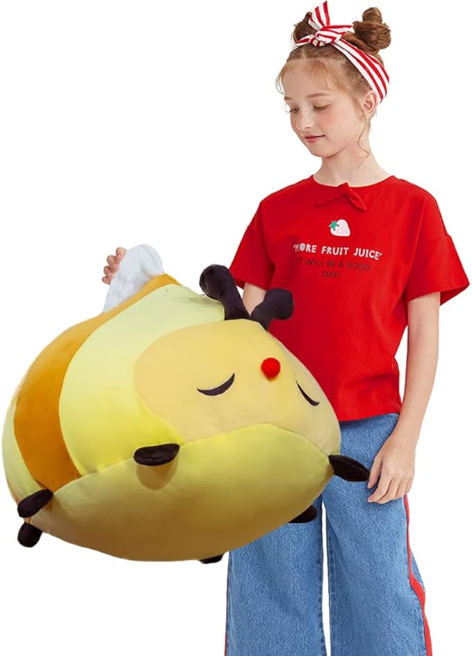 ELAINREN Cuddly Big Bee Plush Body Pillow Ultra-Soft Bumble Bee Stuffed Insect Toy Fluffy Garden Honeybee Plushie Cushion Decor Gifts/23.6''