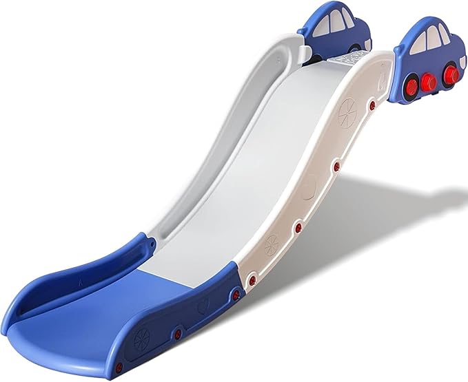 Toddler Slide for Bed Couch for Stairs Slide Extended Widened Plastic Indoor Toy Easy to Assemble Store Car Blue Plus