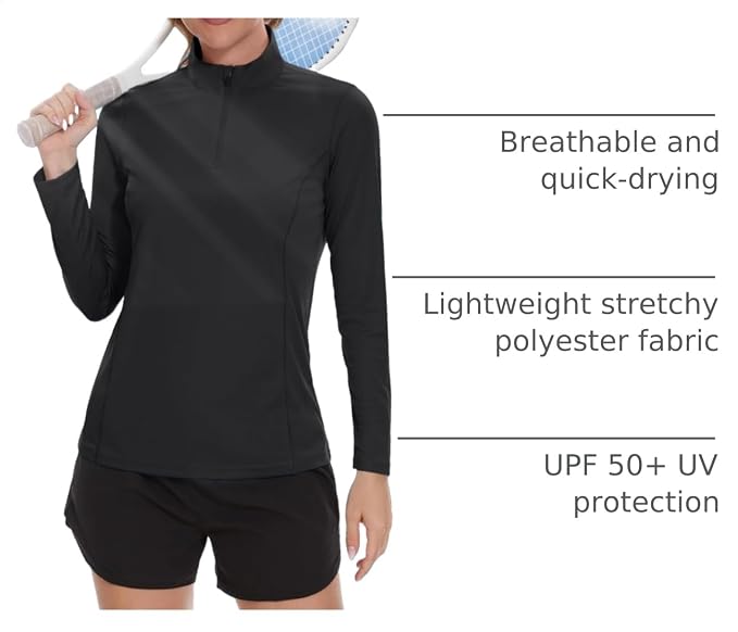 TACVASEN Women's Quarter Zip Pullover Golf Shirts UPF 50+ Long Sleeve Sun Shirts UV Protection Workout Tops
