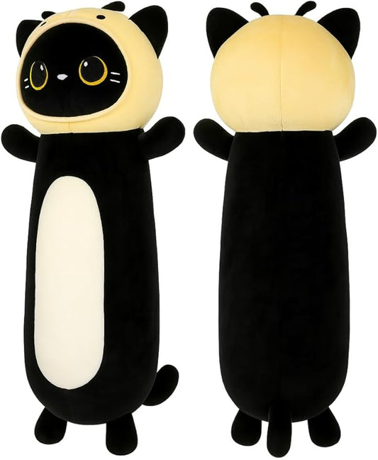 36 inch Bee Black Cat Long Plush Body Pillow Toy, Kitten Plushies with Stuffy Honeybee Oufit Big Stuffed Animals Gfit for Kids Boys Girls, Birthday