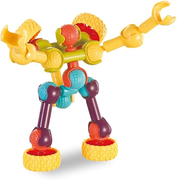 Colorful Building Block Set, 29 Pieces, Multicolor Plastic Robot/Chariot (10.2 x 2.8 x 8.3 in)