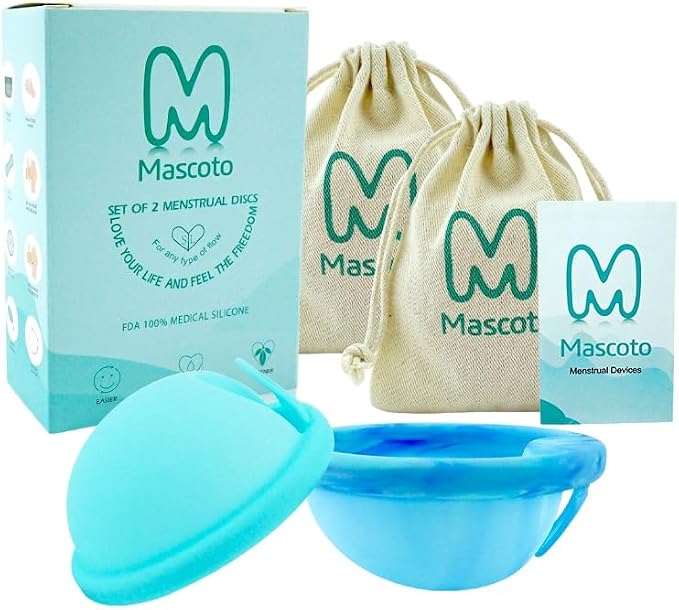 Mascoto® Reusable Menstrual Disc Set, Pack of 2 – Soft Medical-Grade Silicone, Leak-Resistant Design, Easy Removal Loop, 12-Hour Wear, Sustainable & Ultra Comfortable Period Protection incl Storage