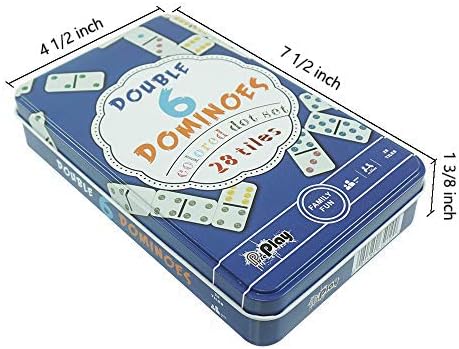 PUREPLAY Double 6 Colored Dot Dominoes Game Set,28 Pieces Dominoes Tiles with Reusable Collectors Tin,Domino for Adults-Party Favors and Anytime Use,for 2 or More Players