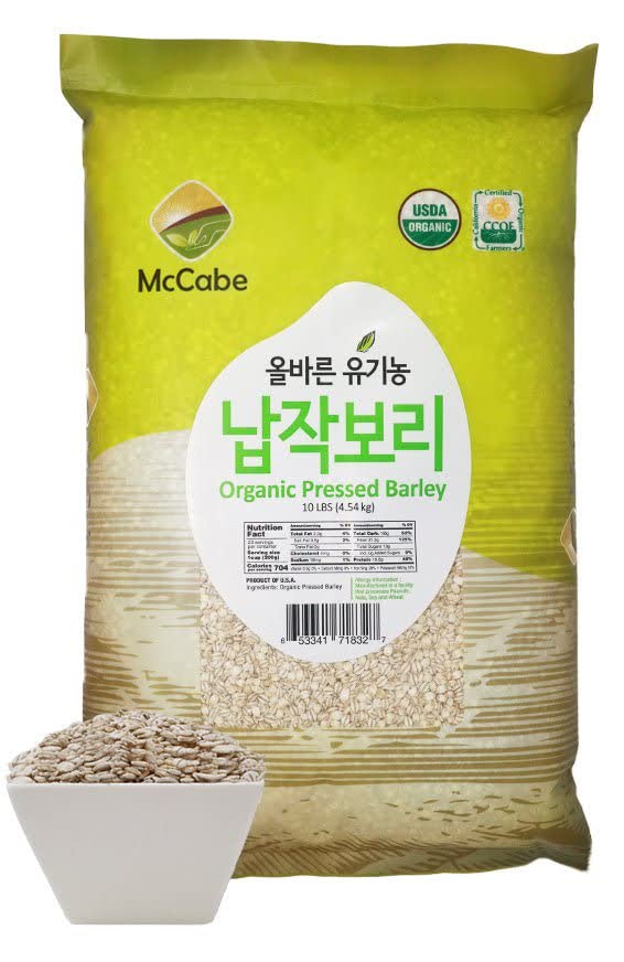 MCCabe Organic Pressed Barley - Whole Grain Rolled Barley | USDA and CCOF Certified | Made in USA | 10 lb Pack of 3