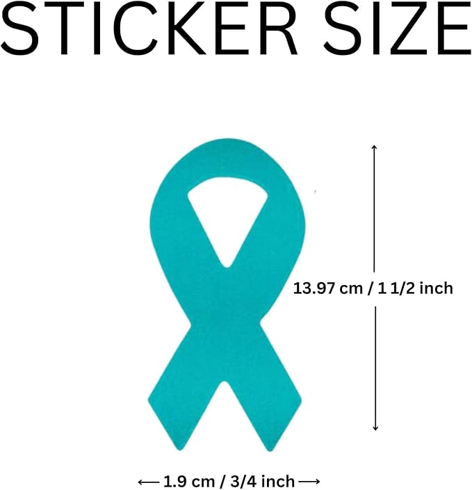 250 Small Teal Ribbon Shaped Awareness Stickers for Ovarian Cancer, Rape, Sexual Assault, Agoraphobia, Anxiety Disorder, Fragile X Awareness