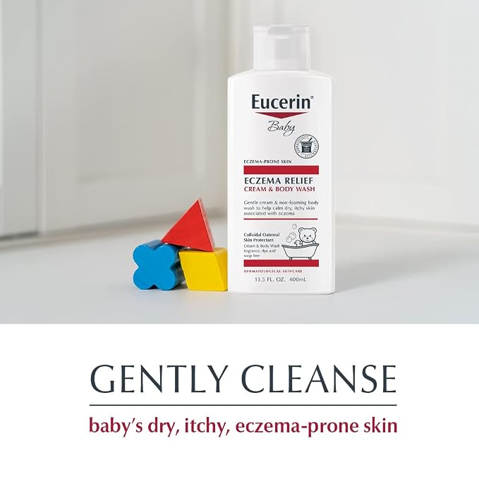 Eucerin Baby Eczema Relief Cream Body Wash, Fragrance Free Eczema Body Wash for Babies with Colloidal Oatmeal, 13.5 Fl Oz Bottle (Pack of 12)