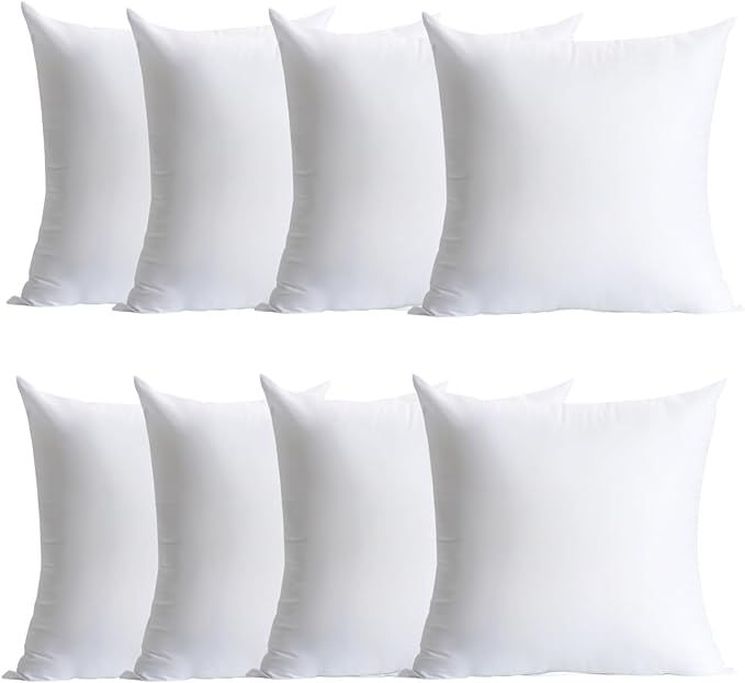 Calibrate Timing Plush and Durable Throw Pillow Inserts - 16 x 16 inches Set of 8, Hypoallergenic Polyester Fiber Fill - Perfect for Decorative Cushion Covers, Sofa and Bed Accent
