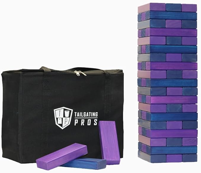 Tailgating Pros Premium Giant Toppling Timbers with Carrying Case – Choose Your Team Colors! Jumbo Outdoor Yard Game, Tower Grows to Over 5 Feet!