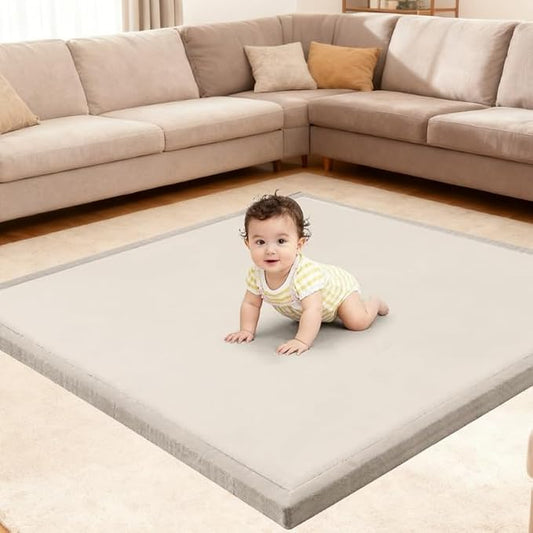 Ultra Soft Play Mat for Floor, 59"×39" Playpen Mat, 1.3" Thick Memory Foam, Non-Slip Tummy Time Mat for Infants, ToddleETDZ01rs, and Kids – Water-Repellent Coral Velvet, Easy Care