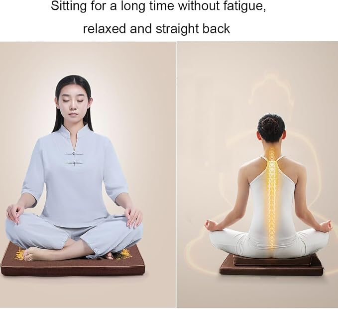 Portable Foldable Meditation Cushion Mat Set with Washable Cotton Linen Cover, Larger Yoga Mat Bolster Floor Pillows Seating for Adults Meditation Accessories grey-70CM