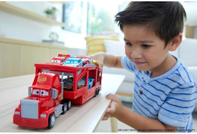 Mattel Disney and Pixar Cars Mack Hauler, 13-inch Toy Transporter Truck with Ramp & Carry Storage for 12 Vehicles, Gift for Kids Ages 4 Years Old & Up