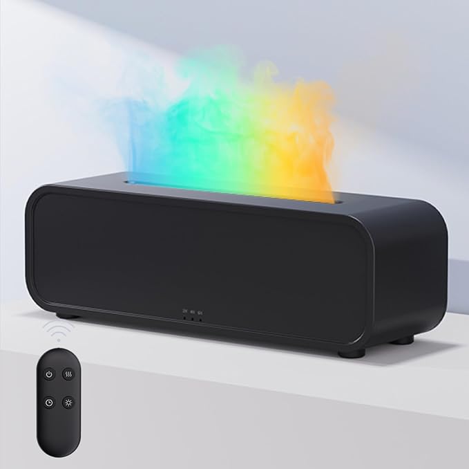 Sound Reactive Flame Aromatherapy Diffuser, 250ml Essential Oil Humidifier with Music Sync Lighting, 7-Color Flame Effects, Remote Control, Timer & Auto Shut-Off for Home, Bedroom, Yoga (Black)