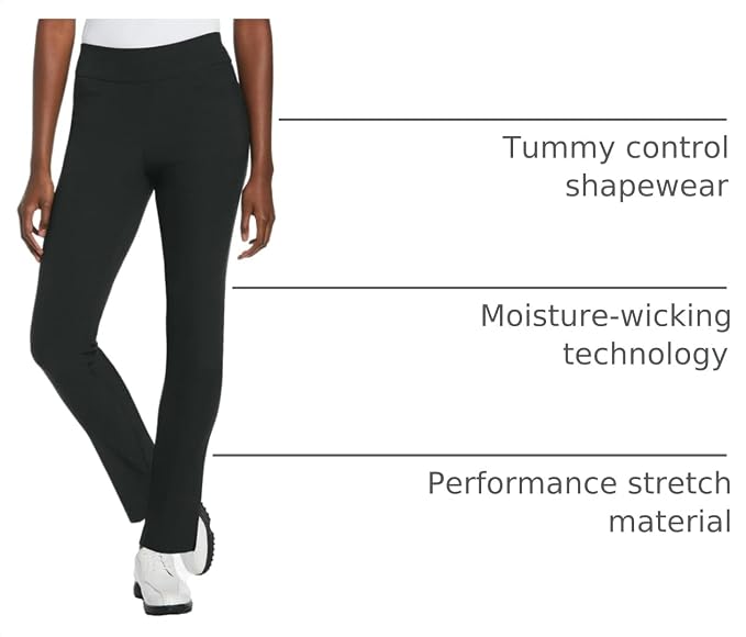 PGA Tour Women's Stretch Golf Pants with Pull-on Waist, 31" & 32" Inseams, Tummy Control, Moisture-Wicking, Sun Protection