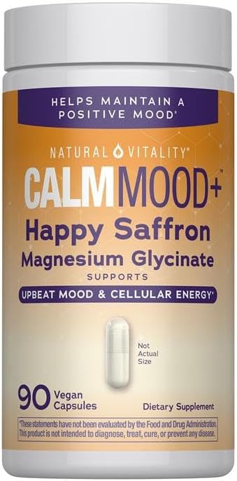 Natural Vitality Calm Mood | Happy Saffron Magnesium Glycinate Capsules | Supplement Helps Maintain Positive Mood | Non-GMO, Vegan & Gluten Free Formula | 90 Count