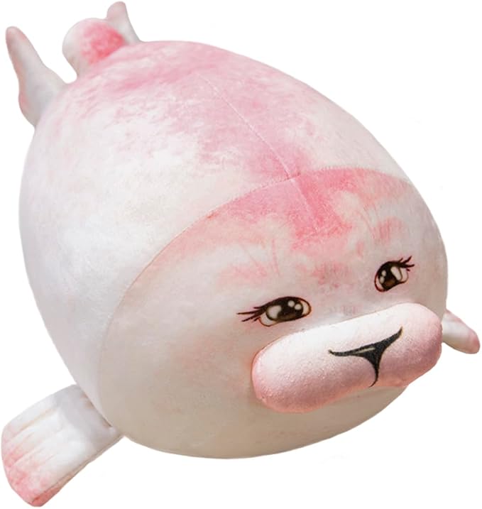 ELAINREN Ultra-Soft Pink Seal Plush Pillow Fluffy Sea Lion Stuffed Ocean Toy Lovely Marine Walruses Plushie Cushion Decor Gifts/15.7''