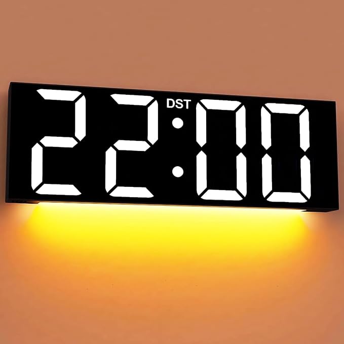 JALL 22" Large Digital Wall Clock, Big LED Number Dispaly, DST, Night Light for Classroom, Living Room, Bedroom, Mounted, Birthday Xmas Gift for Senior, Mem Womem Mom Dad, White