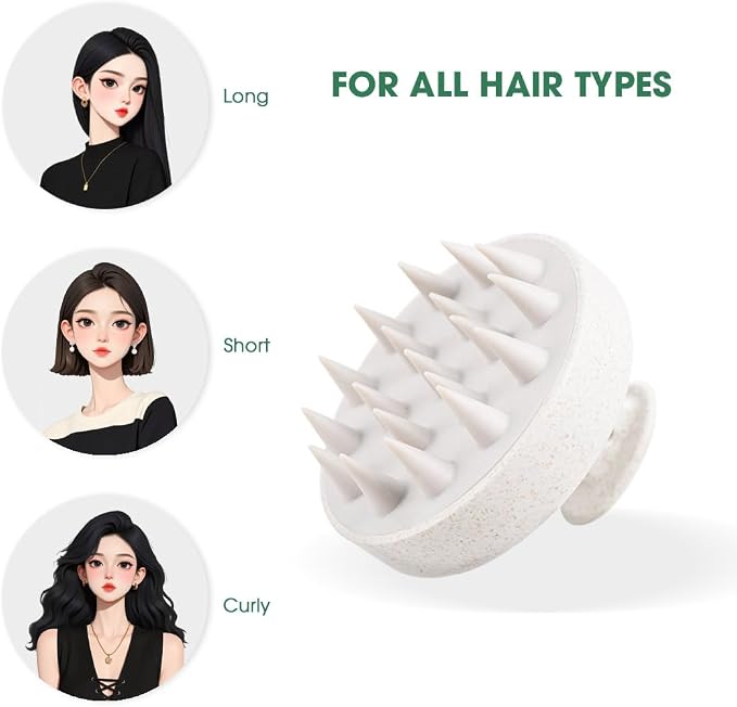 Scalp Massager Brush for Hair Growth – Silicone Scalp Scrubber & Scalp Exfoliator – Manual Scalp Massager Brush for Wet or Dry Use – Hair Massager Scalp Shampoo Brush Tool (Beige)