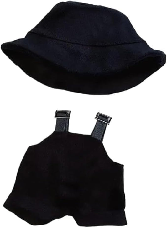 17cm Clothes Set(NO Doll), Hat & Overalls Set for 17cm Accessories Suit,Cute Stylish Clothing Suit for Doll Dress up (Black)