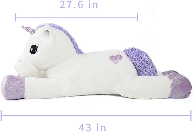 Tezituor 43'' Big Unicorn Plush Toys,Giant Unicorn Stuffed Animals Cute Soft Plushie,Birthday Decorations for Girls,White Unicorns Gifts for Children Adult Girlfriend