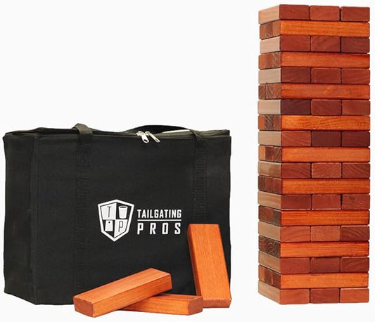 Tailgating Pros Premium Giant Toppling Timbers with Tote –Jumbo Outdoor Yard Game, Tower Grows to Over 5 Feet! – Optional Tipsy Stickers Available!