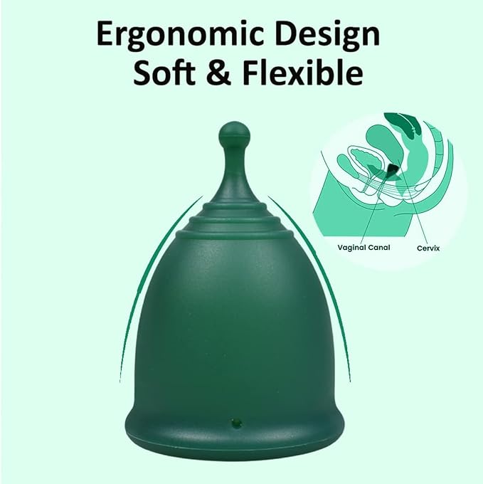 SHORDY Menstrual Cups - Large Reusable Period Cup for Women (Green) | Heavy flow, 100% medical grade silicone, 12 hr comfort, Disc & tampon alternative, Feminine care, Copa menstrual para mujer