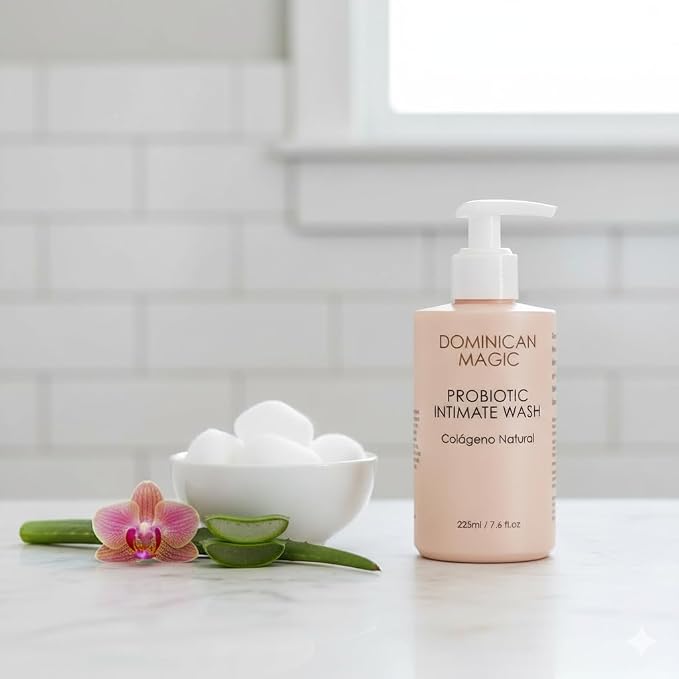 DOMINICAN MAGIC Probiotic Intimate Wash | Natural Collagen & Aloe Vera | pH Balancing Feminine Wash for Intimate Health & Hygiene | Fragrance-Free & Gentle for Sensitive Skin | Colágeno Natural (1)