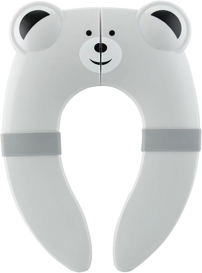 PandaEar Toilet Seat Cover | Folding Travel Toilet Seat for Children and Potty Training | Portable Silicone Toilet Seat for Toddlers, Boys & Girls with Non-Slip Silicone Pads -Grey Bear