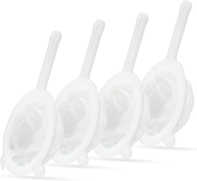 Premium Multi-Mesh Strainer Set, 4 Pack - 100/200/300/400 Mesh, Nylon & Plastic Fine Mesh Sieve for Tea, Coffe, Nut Milk, Juice, Broth, Smoothies, Reusable & Easy to Clean, Durable,Dishwarer Safe