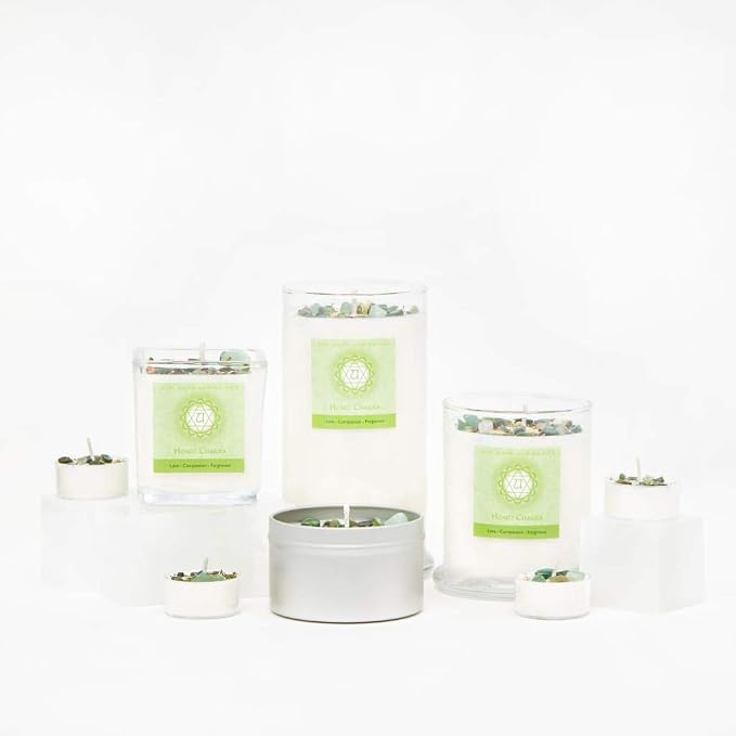 Heart Chakra Candle by New Moon Beginnings - Chakra Candles - Dried Flower, Herb, & Crystal Candles - Aromatherapy Candles - Soy Candle