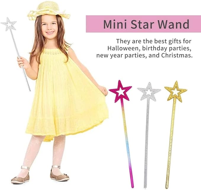 Tvoip 5PCS Girls Costume Props Star Magic Wand Angel Fairy Wands Sticks Birthday Party Wedding Halloween Cosplay Christmas 13 Inches (Silver)